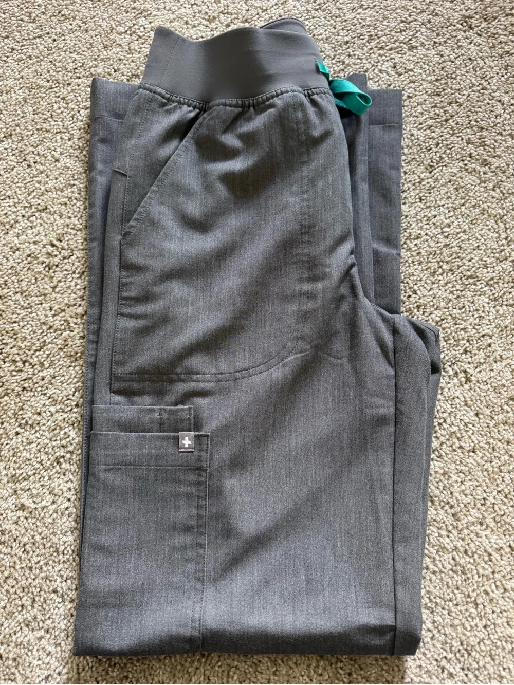 Figs Isabel Women’s Gray Wide-Leg Drawstring Pants with Turquoise Tie - Picture 5 of 5